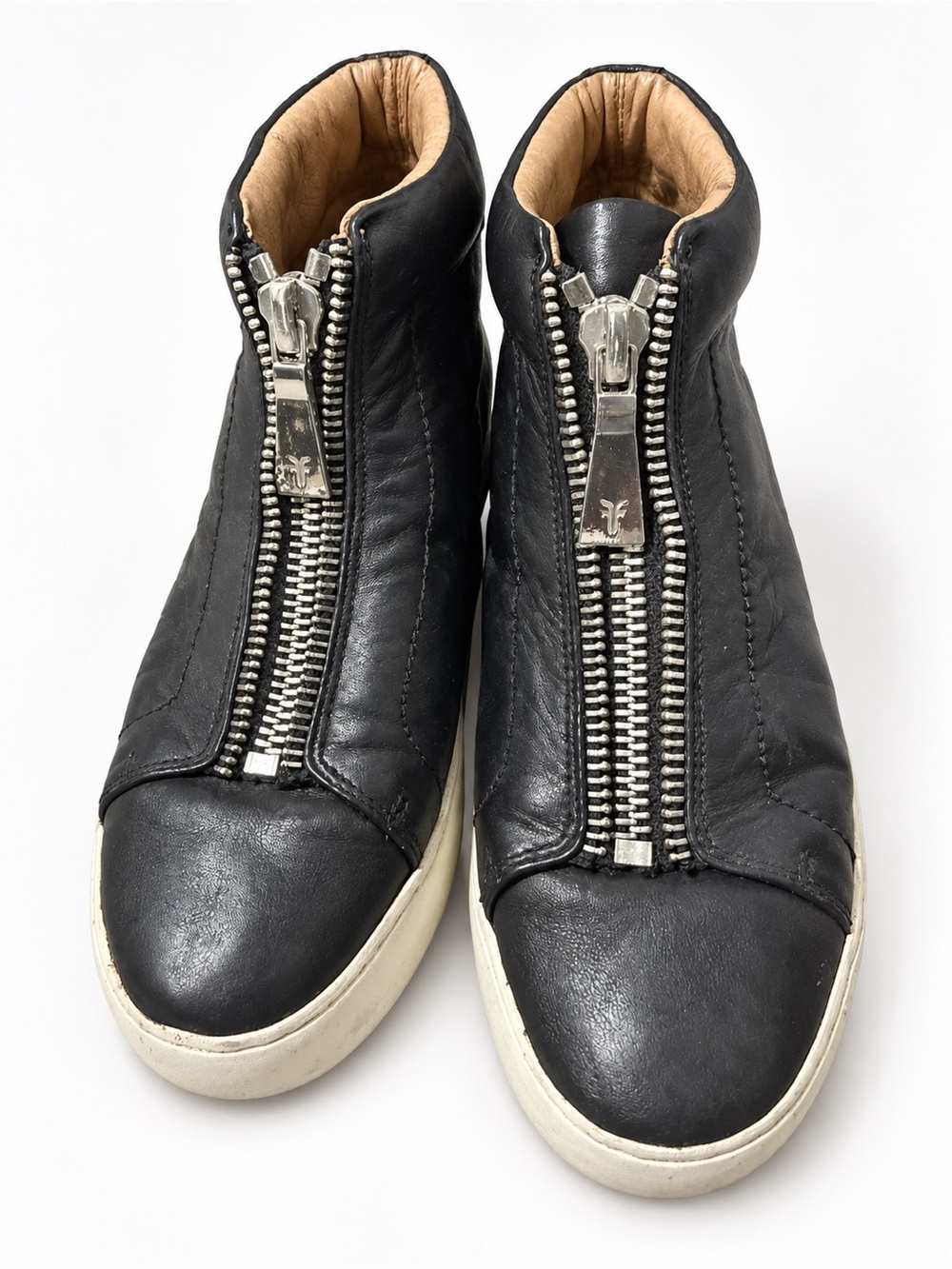 Frye Women’s Black Leather Front-Zip High-Top Sneakers Size 7.5